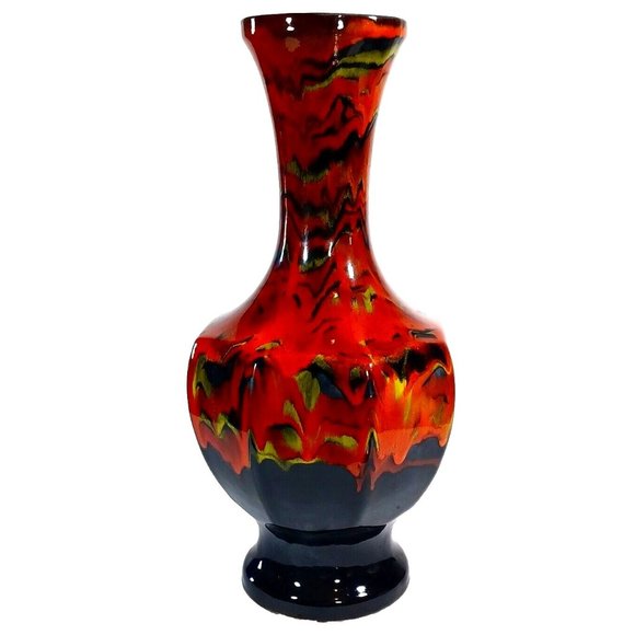 Unmarked Other - Vintage 1960s MCM Flambe Flame Drip Glaze Large 17" Art  Pottery Vase California